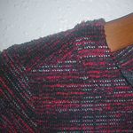 Loft SP Career Short Sleeved Textured Shift Mini Dress Crew Neck Red Gray Petite Photo 2