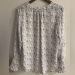 1. State  Women’s White Floral Print V-Neck Smocked Cuff Button Down Blouse Photo 1