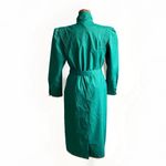Vintage 80s Micki Green Long Raincoat Belt Lined Quilted Korea 9 10 Medium Photo 5