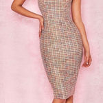 House Of CB  Gabrielle Tweed Strapless Bodycon Midi Dress XS Photo 0