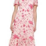 Kensie Floral Embroidered Puff Sleeve Chiffon Midi Dress In Blush/ Rasberry Photo 0