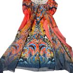 One World Vintage Sheer Midi Dress S Orange Blue Y2K Boho Fairy Hippie Grunge Babydoll Photo 3