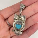 Silver Tone Turquoise Owl Pendent Necklace Photo 4
