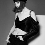 ZARA NWT Woman Satin Effect Asymmetric Chain Top Black Top Size M Blogger Fave Photo 1