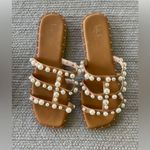 Nicole Miller Pearl on Tan Leather Slide Sandals Size 9.5 Photo 1