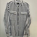 J.Crew  Graphite Gray and White Striped Women’s Linen Shirt with Double Pockets Photo 0