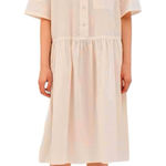 Studio Tomboy Drop Waist Shirt‎ Dress Midi Oversized Cotton One Size Tan Size undefined Photo 0