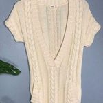 Old Navy  Cream Chunky Cable Knit Short Sleeve Plunging V-Neck Tunic Sweater Med Photo 0