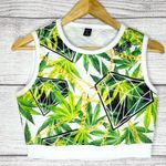 Redfox 420 Leaf Print Sleeveless Quilted Festival Crop Top Size Large Green Photo 0