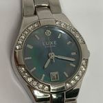 Luxe  diamond women’s date quartz analog watch 25mm rhinestone 6.5” running Photo 1