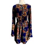 Rush ‎ Women’s Dress Sz S Blue Paisley Western Retro Bell Sleeve Photo 3