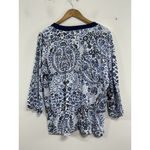 Cathy Daniels Womans  Pullover Blouse XL Blue White Studs V Neck 3/4 Sleeve Photo 1