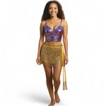 Gold Sequin Wrap‎ Skirt Rave Swimsuit Cover Sarang Size M Photo 1