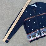 VTG 90s Croft & Barrow Blue Christmas Snowmen Farm Rustic Cabincore Cardigan LG Photo 5