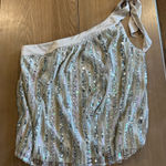 NWT Savanna Jane One Shoulder‎ Sequins Satin Trim Bow in Champagne Size 2X Gray Photo 0