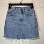 Everlane Denim Deconstructed Mini Skirt Jean Distressed Light Wash Blue Fray 23 Photo 1