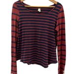 Free People  We The Free Burnt Red Blue Mix It Stripe Boho Long Sleeve Size Small Photo 2
