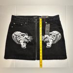 Ed Hardy ‎ Tigers Zipper Front Mini Denim Skirt Black Colorful Graphic Design L Photo 2