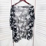 Inner Beauty Floral Sheer Mesh Kimono Topper Open Front Black White XL Photo 7