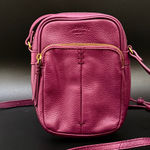 AMERICAN LEATHER Co. Burgundy Pebbled Leather Cleveland Crossbody Bag in Grape Purple Photo 0