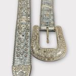 Silver Leather Rodeo Embellished Belt with Snakeskin Pattern and Silver Buckle Photo 3