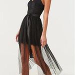 Forever 21 Black Bustier Mesh Midi Party Dress Collection Formal Satin Bow Prom Goth Size L Photo 0