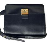 Perlina Vintage:  New York  Slide Lock Crossbody Messenger Bag  Black Leather  Photo 0