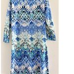 Jean‎ Pierre Klifa Womens Size Large Shift Dress Blue Floral Print Watercolor Photo 1