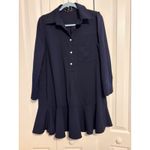 Tuckernuck  Navy Blue Shirt Dress Ruffle Hem Button Front Long Sleeve Size M Photo 1