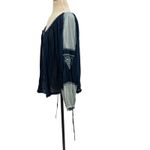Free People  Embroidered Peasant Top Blouse Long Sleeve Blue Size Medium Photo 4