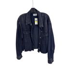 AGOLDE Black Denim Cropped Trucker Jacket Distressed Raw Hem Womens M Photo 3