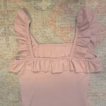 Light Pink Ribbed Ruffle Sleeve Tank Top with Stretch Photo 1