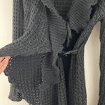 Say What? Vintage Y2K 2000 Black Crochet Knit Asymmetrical Hem Cardigan Sweater Photo 6