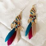 Long Bohemian Feather Chain Earrings Gold Photo 9