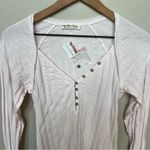 Free People NWT  Wild Hearts Long Sleeve Henley Blush Pink Shirt Size Medium Photo 2