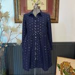 JUDE CONNALLY Briar Navy & Gold Polka Dot Babydoll Shirt Dress Sz XS 💚🎀 Blue Photo 1