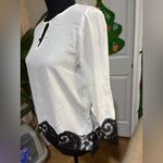 Haute Monde White Blouse with Black Lace Trim Photo 1