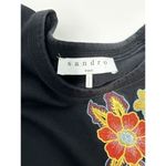 Sandro Paris Women's Asymmetric Peplum Floral Patch Embroidered Tee Black Size 4 Photo 1