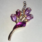 Elegant Purple Pink Enamel and Gold Tone Floral Faux Pearl Rhinestone Brooch Photo 1