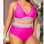 Yonique Plus Size Two Piece Bikini High Waisted Tummy Control Swimsuit Black Pink Photo 1