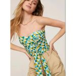 Marissa Webb Blue Yellow Geometric Print Tie Waist Corset Top Size 6 Photo 0