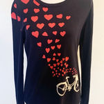 Talbots Floating Hearts Bicycle Navy Crew Neck Knit Sweater Size M Photo 0