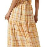 ASTR  The Label Ilana Puff Sleeve Tiered Midi Dress Orange Yellow Plaid M New Photo 1