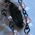 Elegant Black and Pink Beaded Aged Silver Tone Boho Cross Necklace Photo 4