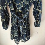 Greylin Floral Velvet Mini Dress Navy Blue Green Tie Waist Large Whimsigoth Photo 3