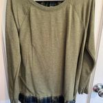 Faded Glory  Olive Green Plaid Trim Long Sleeve Casual Top Size L Photo 0