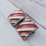 Vintage Clip On Earrings Large Red & Cream Striped Photo 3