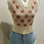 Arizona Jeans Arizona Jean Co. Preppy Brown & Cream Plaid Sleeveless V-Neck Sweater Vest - S Photo 1