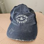 Baseball Cap Campfires & Cocktails Hat Blue Denim Distressed White Embroidered Photo 0