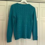 Talbots turquoise cableknit Lambswool button cuff crewneck sweater M Photo 8